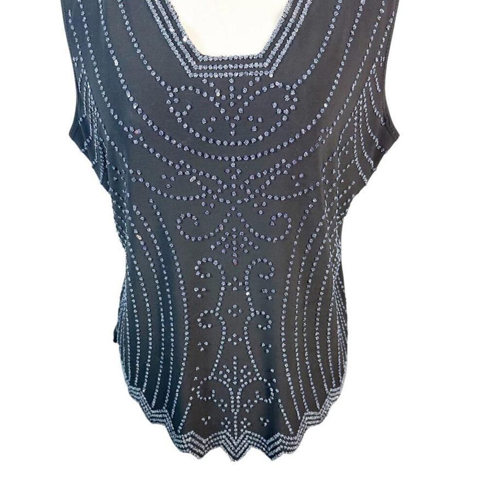 S. Levine Formal Beaded Front Tank Top Shell Black Stretch Knit Elegant Size XXL - Picture 9 of 11
